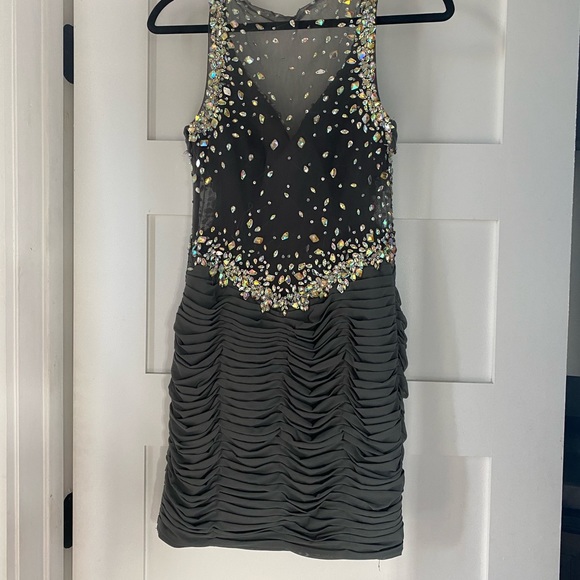 Jovani Dresses & Skirts - BOGO JOVANI Gunmetal Swarovski Crystal Sheer Back Formal Dress